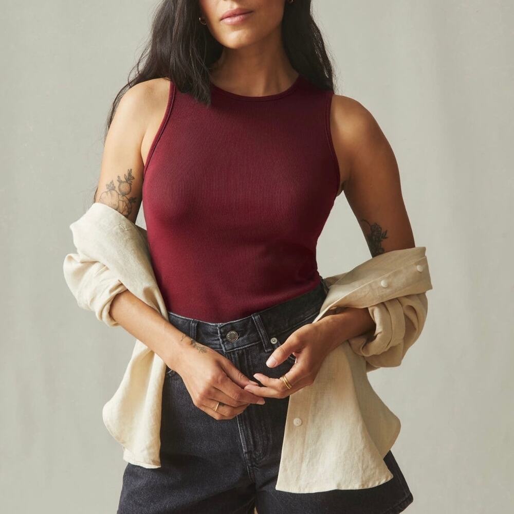 American Giant Women's Luxe Rib Tank Syrah Red Size Medium NWOT